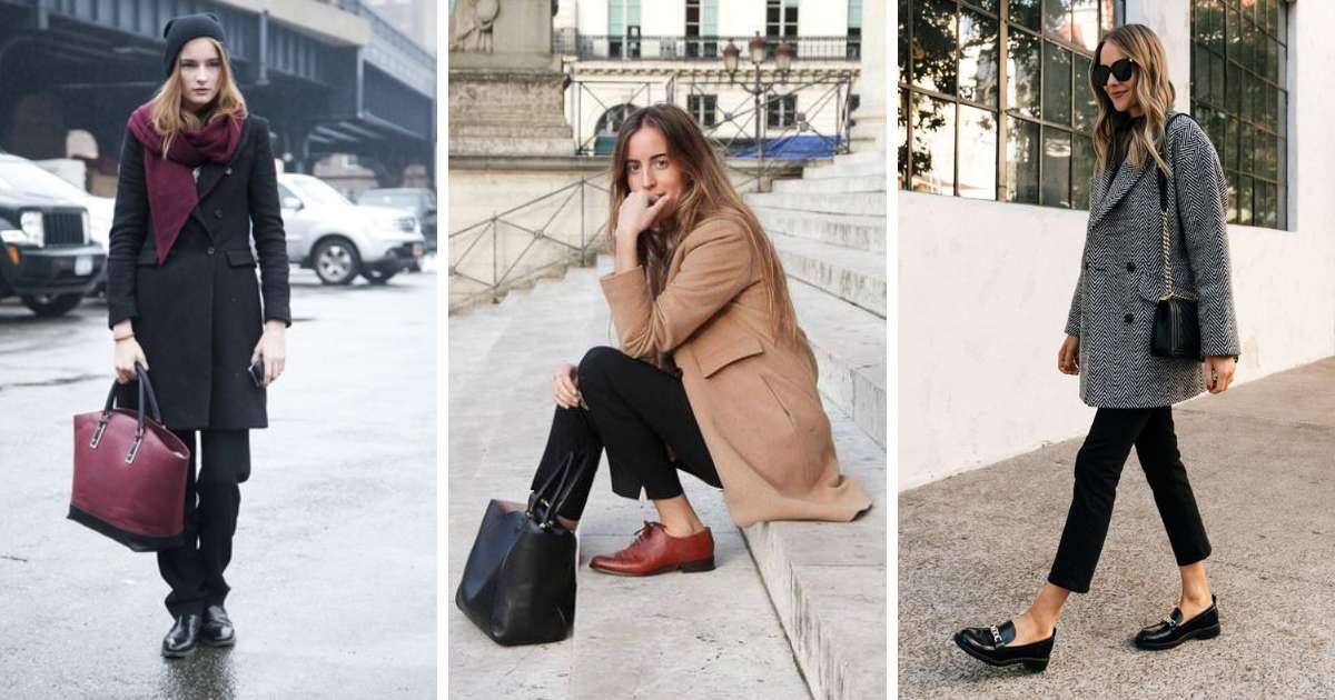 پالتو با شلوار پارچه‌ای و کفش‌های کلاسیک